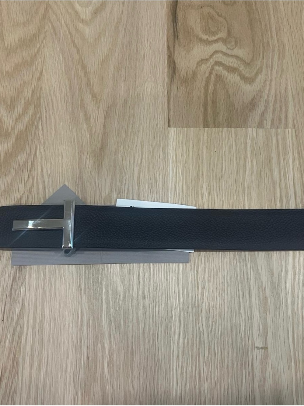 Tom Ford  Black Leather Men's Belt with Silver T Buckle